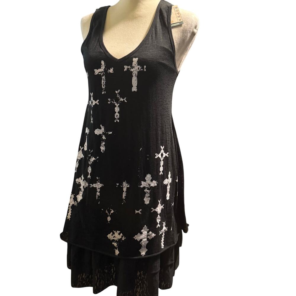 Roper Western Wear the West Cross Print Layered Dress, Christian, Medium, NWT